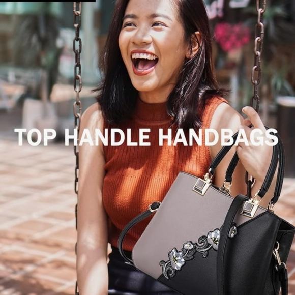 ELDA NWOT Black & Gray Floral Embroidery Daily Use Durable Shoulder & Tote Purse - Picture 6 of 11